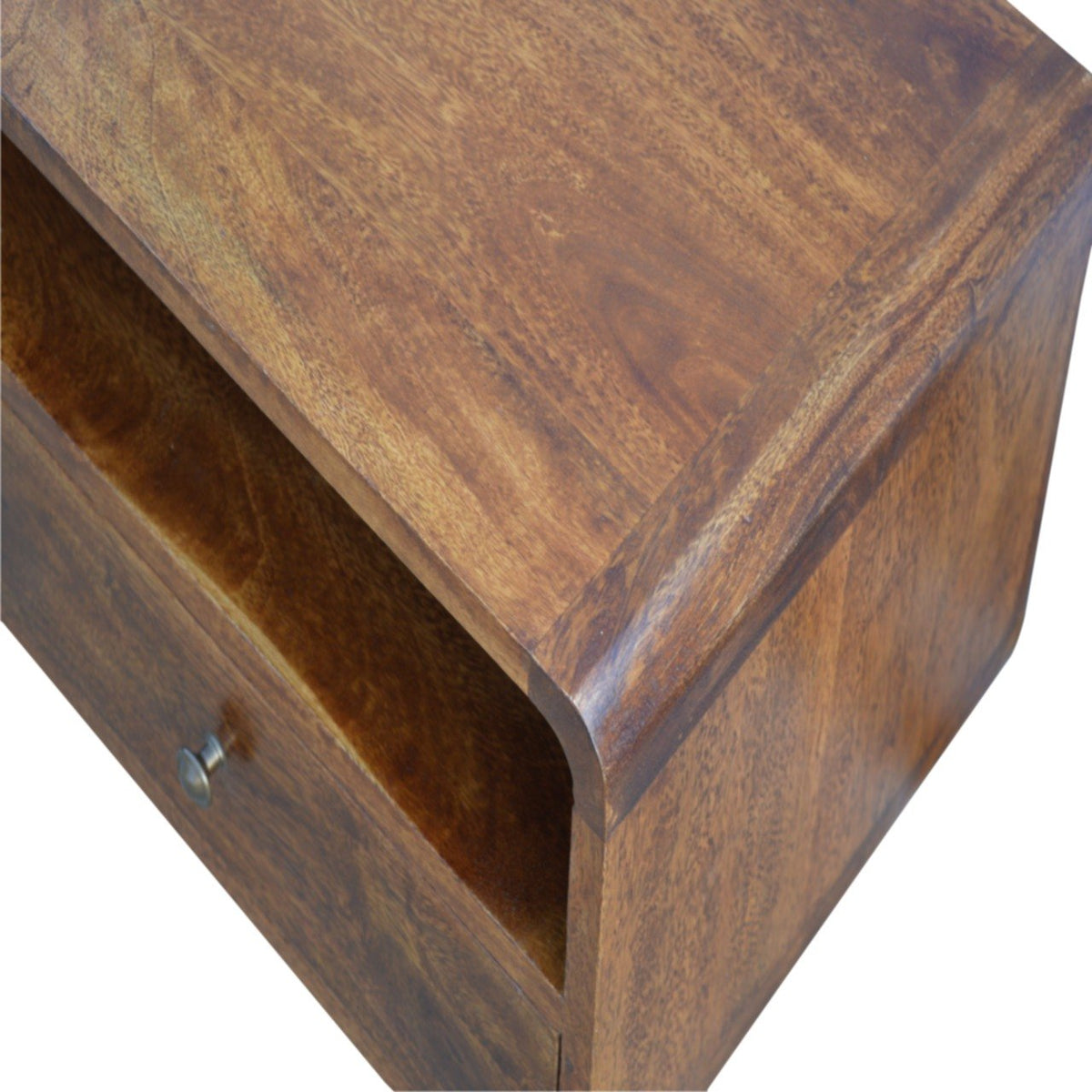 TV stolek v kaštanovém odstínu se zaoblenými liniemi, 90 × 35 × 47 cm