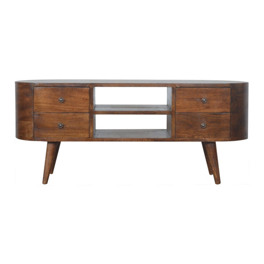 TV stolek v kaštanovém odstínu se zaoblenými liniemi, 110 × 35 × 47 cm