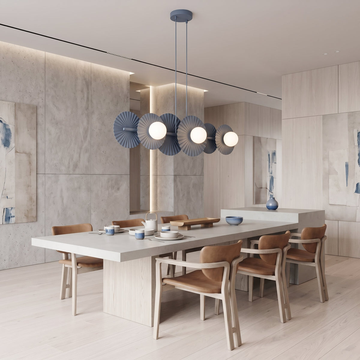 Závěsné svítidlo UMBRA 6 – tlumeně modré, bílé sklo