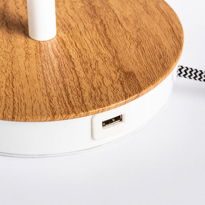Stolní lampa KEITH/AMBITUS 30 s USB, stínidlo Polycotton bílé, podstavec buk, patice E27, 15 W – fotografie 3