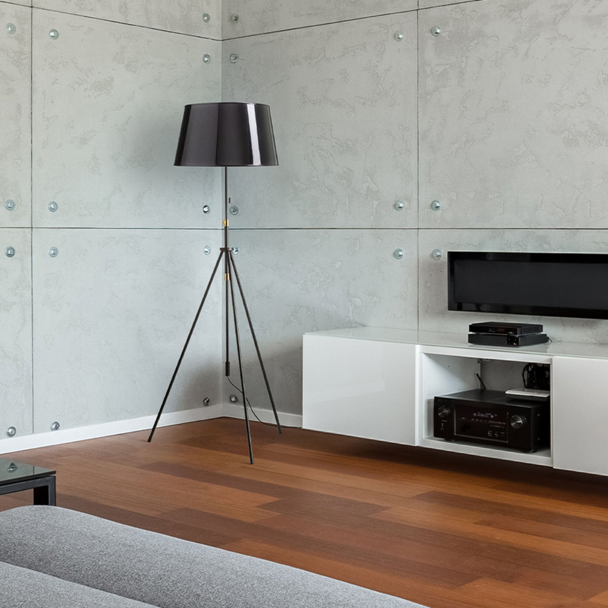 Stojací lampa LUTON/RIDICK, lesklá černá/zlatá fólie/kov, patice E27, 15 W – fotografie 3
