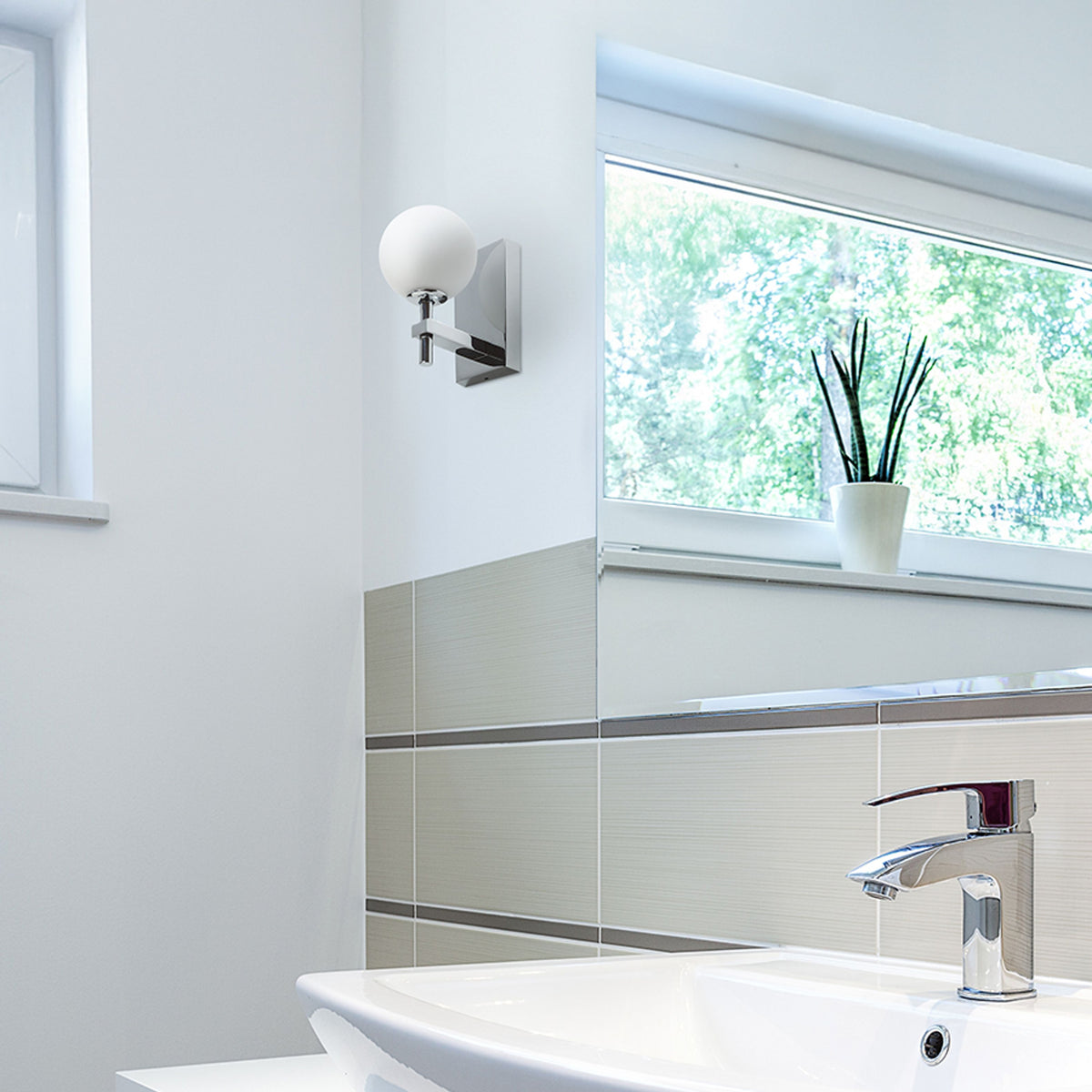 Koupelnové nástěnné svítidlo PEGGY, chrom/opálové sklo, patice G9, 6 W, IP44 – fotografie 8