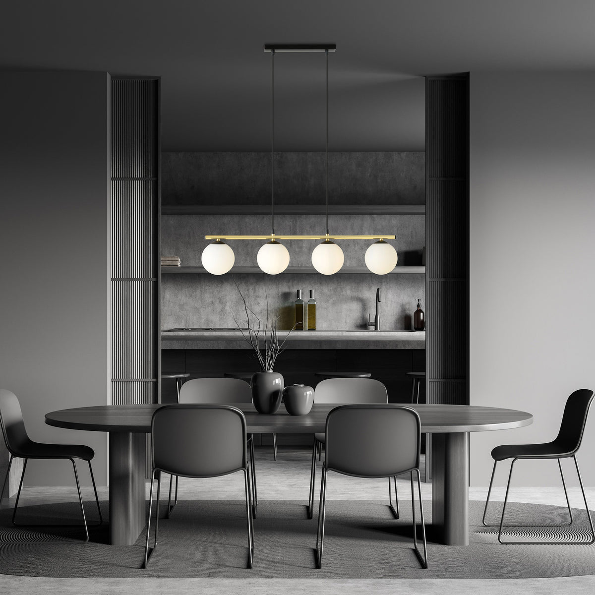 Závěsné svítidlo ALORA 4 – černé, opálové sklo