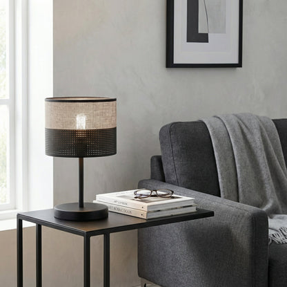 Stolní lampa KARBON LN1 – černá / šedá, šedé textilní stínidlo