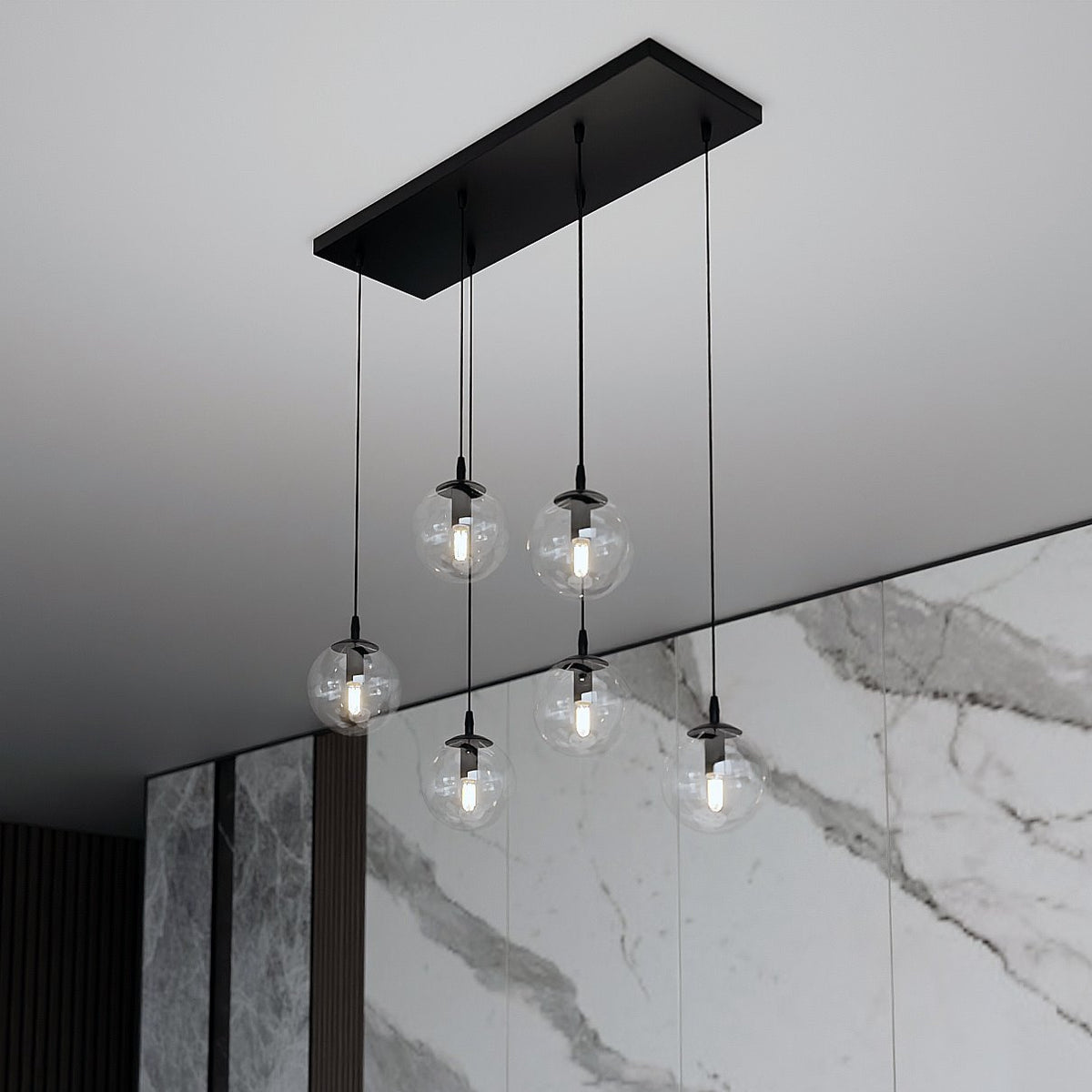 Závěsné svítidlo COSMO 6 – černé, čiré sklo