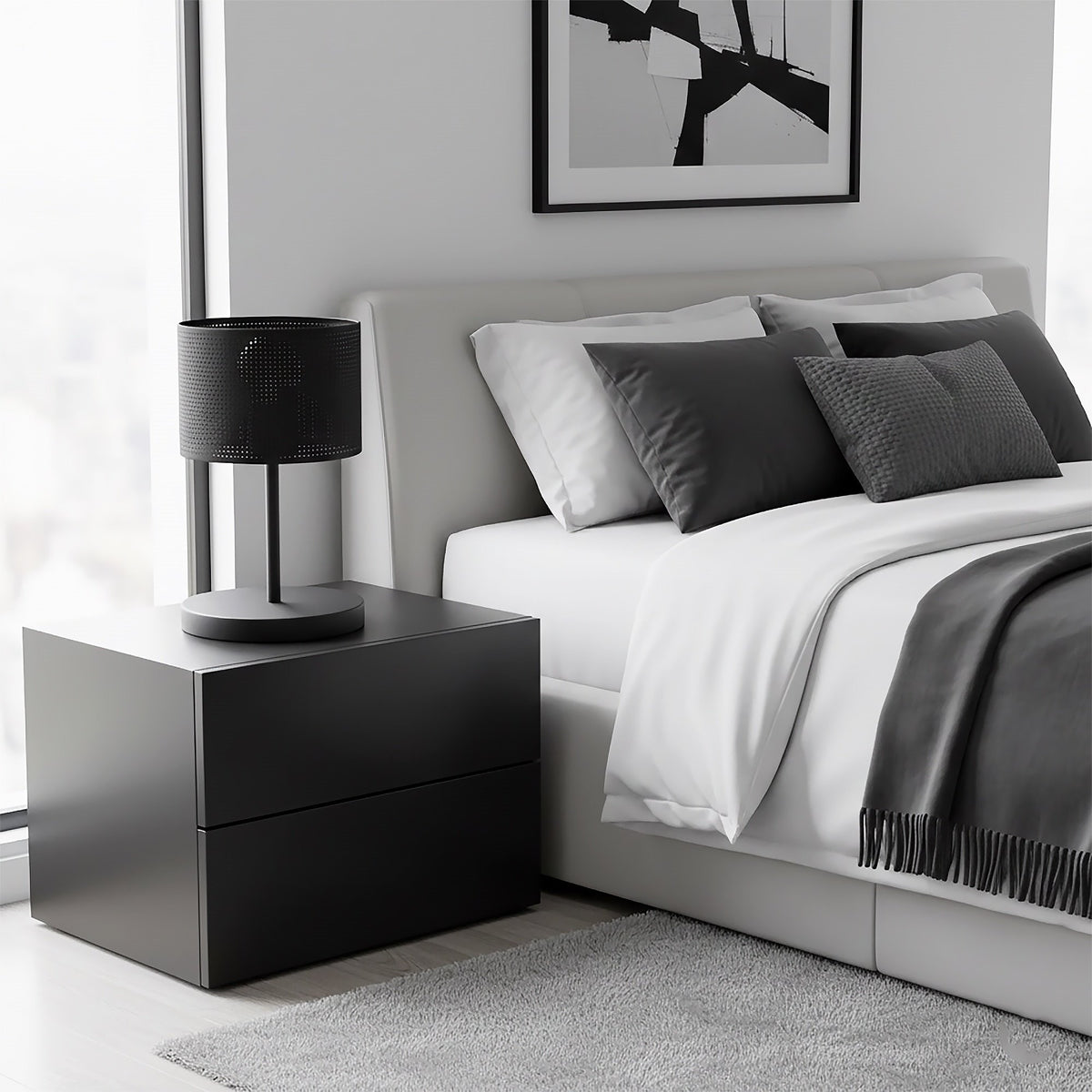 Stolní lampa LUX LN1 – černá, černé textilní stínidlo