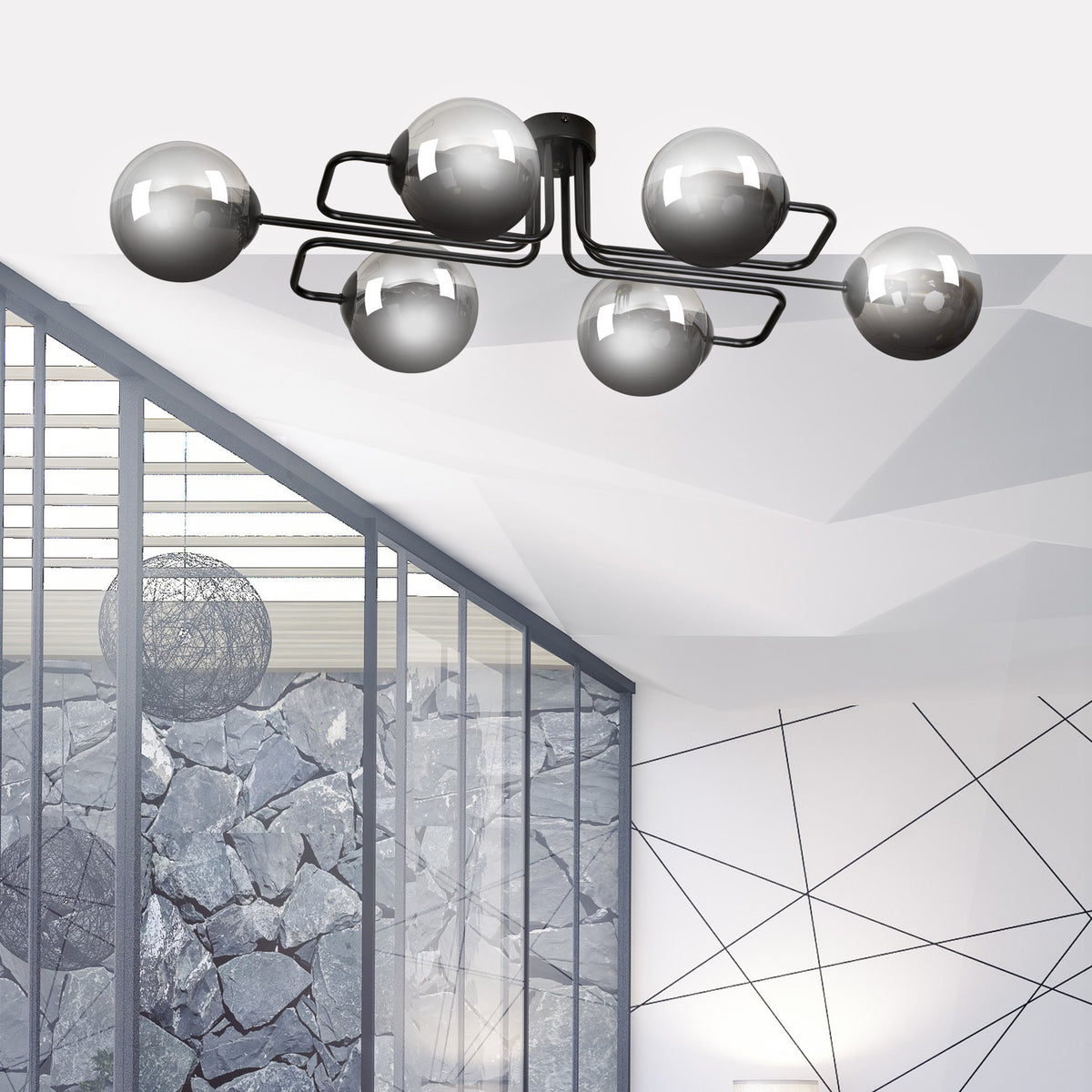 Stropní svítidlo BRENDI 6A – černé, grafitové sklo