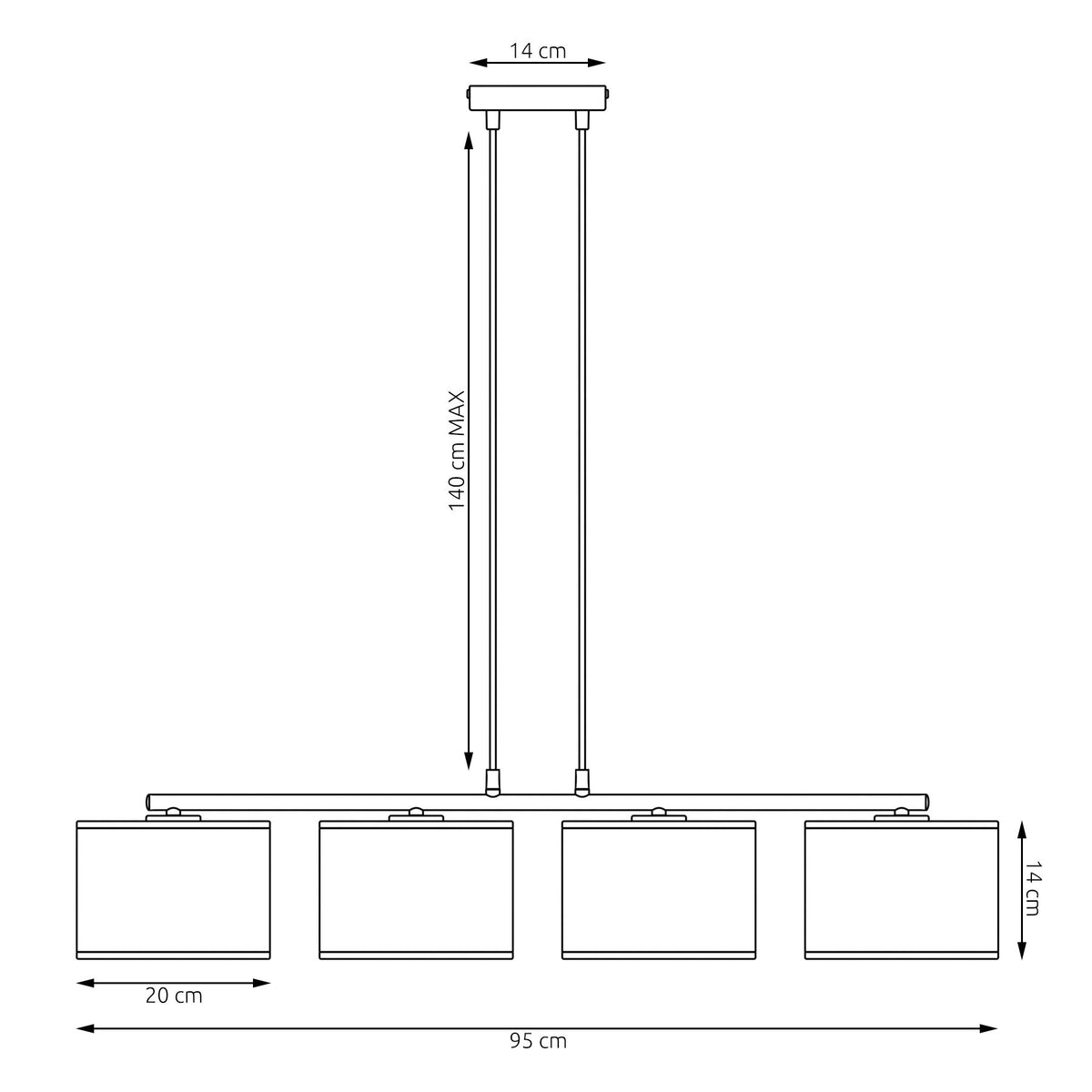 Závěsné svítidlo ECO 4 – černé / ratanové, ratanová stínidla