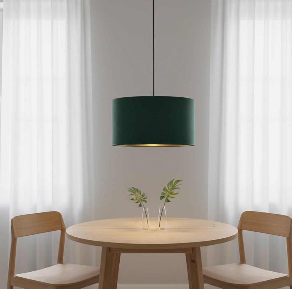Závěsné svítidlo HILDE 1 – černé, zelené textilní stínidlo