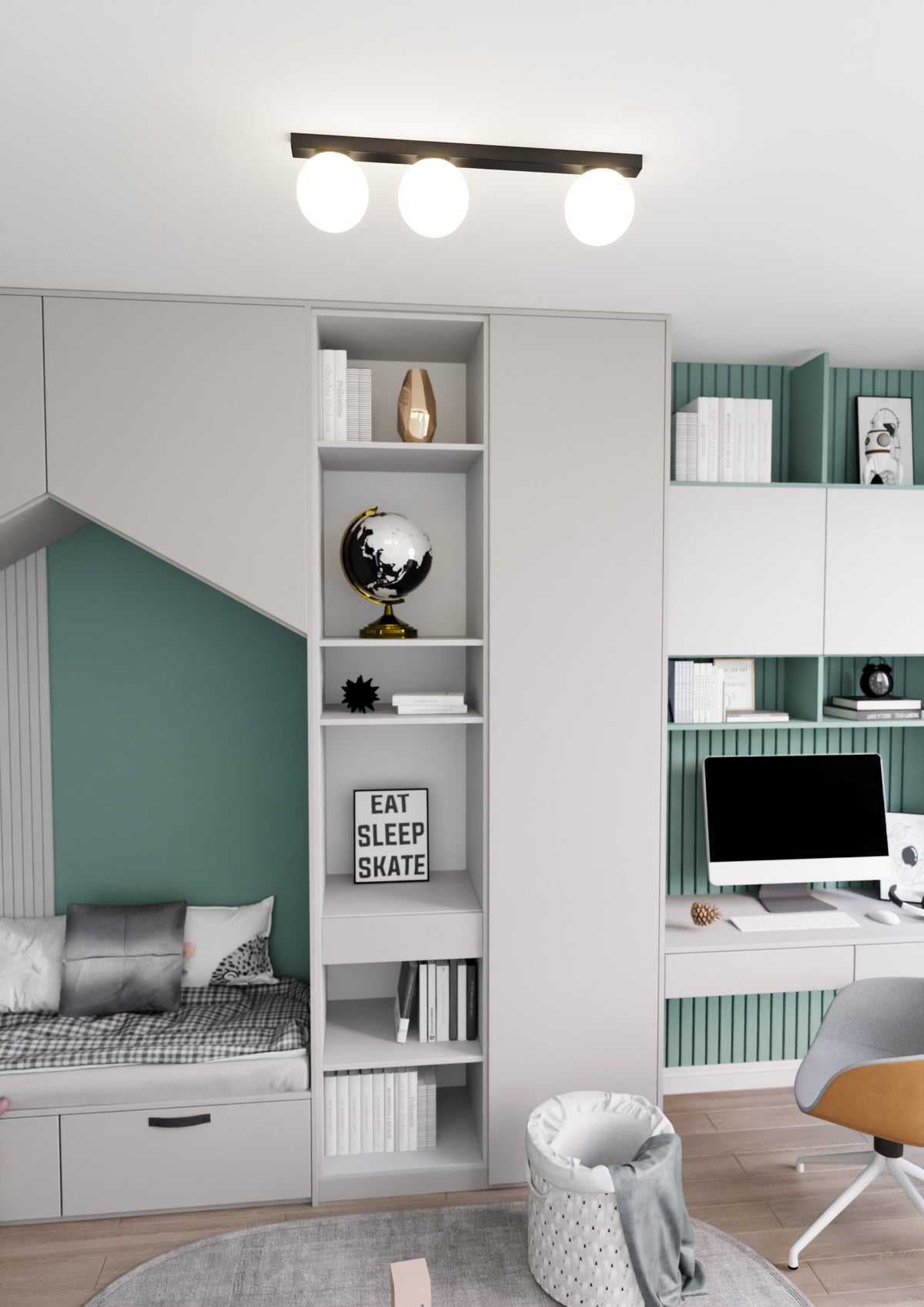 Stropní svítidlo FIT 3 – černé, opálové sklo