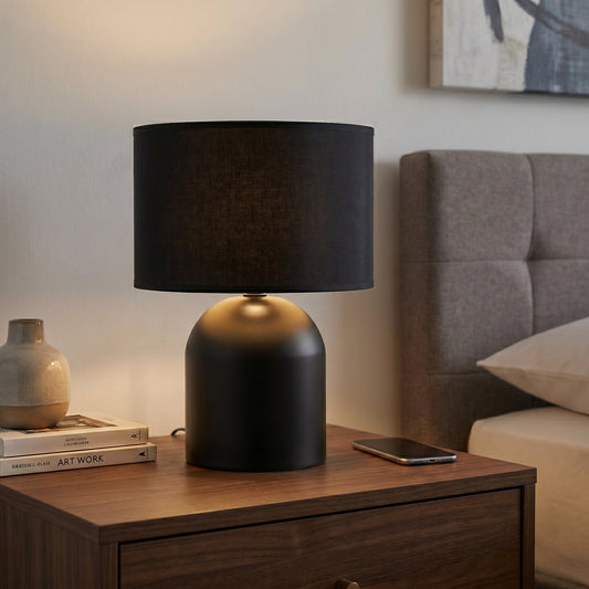 Stolní lampa ASPEN LN1 – černá, černé / zlaté textilní stínidlo